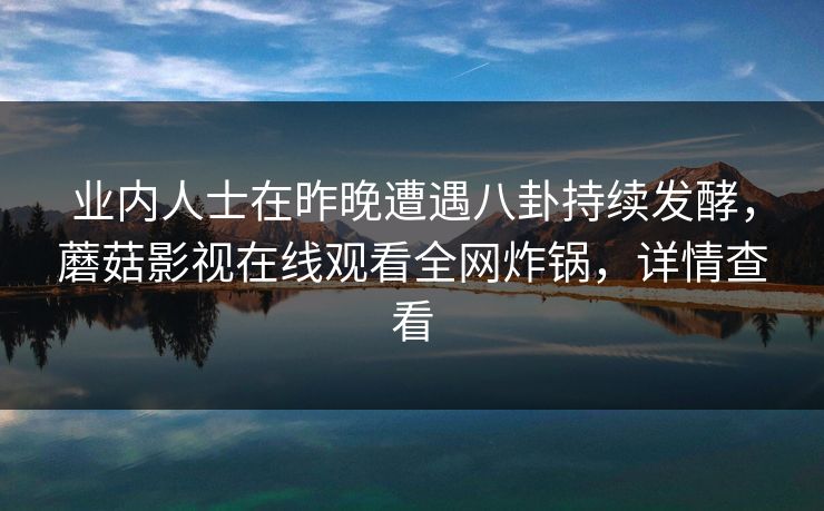 业内人士在昨晚遭遇八卦持续发酵，蘑菇影视在线观看全网炸锅，详情查看