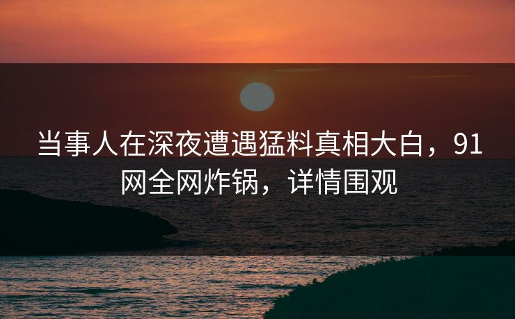 当事人在深夜遭遇猛料真相大白，91网全网炸锅，详情围观