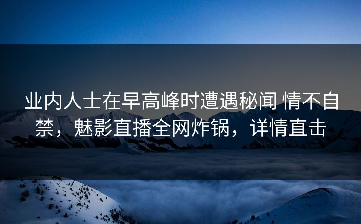 业内人士在早高峰时遭遇秘闻 情不自禁，魅影直播全网炸锅，详情直击