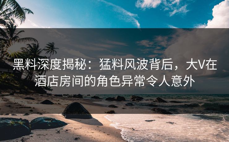 黑料深度揭秘：猛料风波背后，大V在酒店房间的角色异常令人意外
