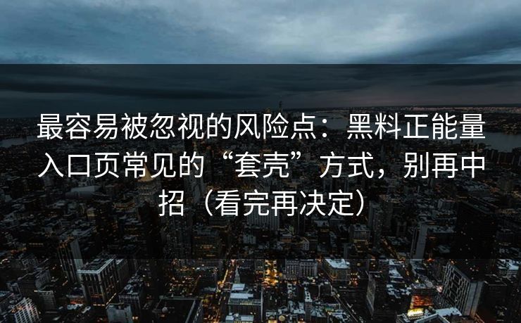 最容易被忽视的风险点：黑料正能量入口页常见的“套壳”方式，别再中招（看完再决定）